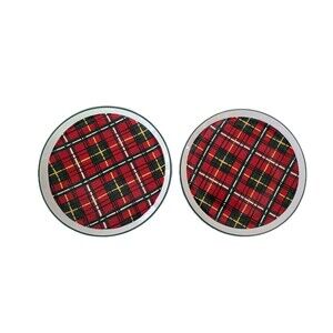 RB Bernarda Portugal 8" Salad Dessert Plates  Red Green Tartan Plaid Christmas